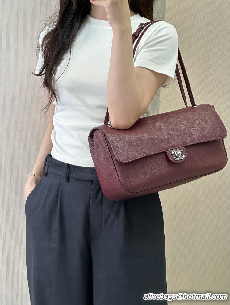 Buy Discount Chanel Maxi Flap Bag Grained Calfskin AS6231 Burgundy/Silver 2026