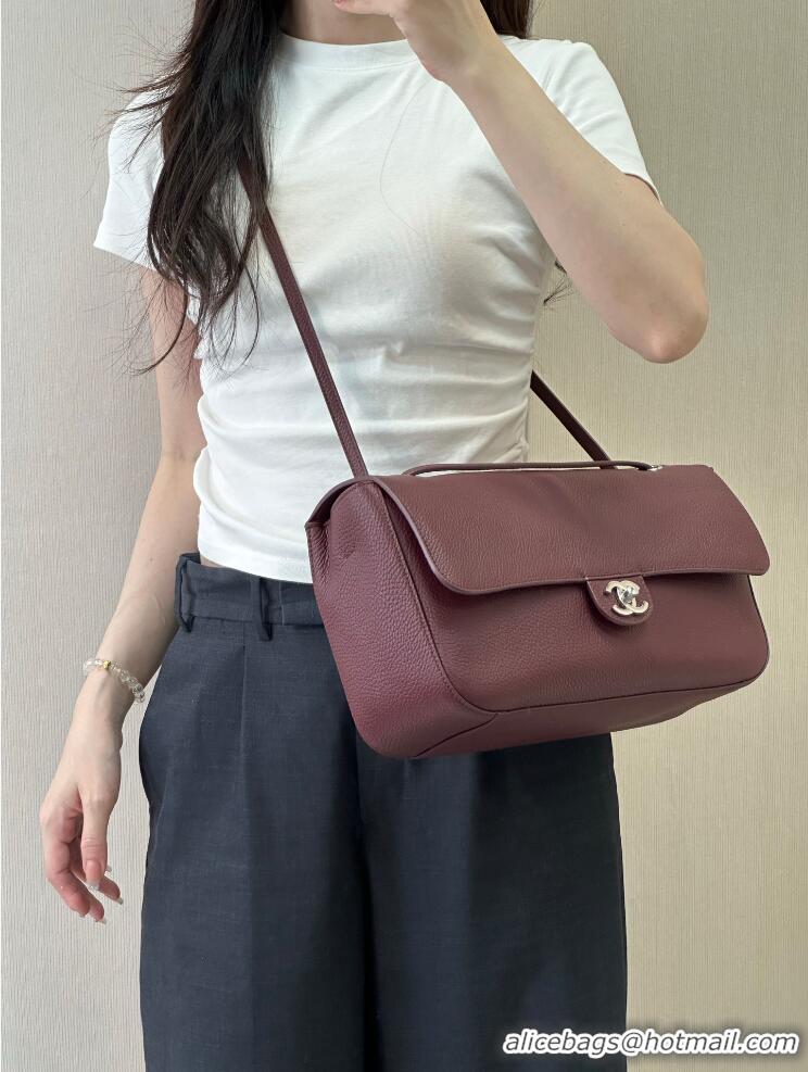 Buy Discount Chanel Maxi Flap Bag Grained Calfskin AS6231 Burgundy/Silver 2026