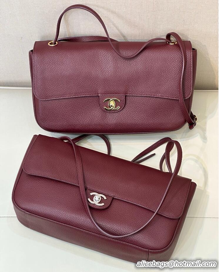 Buy Discount Chanel Maxi Flap Bag Grained Calfskin AS6231 Burgundy/Silver 2026