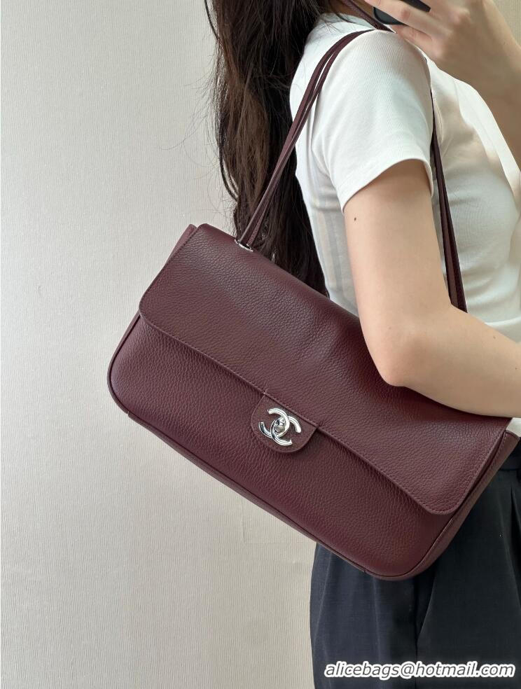 Buy Discount Chanel Maxi Flap Bag Grained Calfskin AS6231 Burgundy/Silver 2026