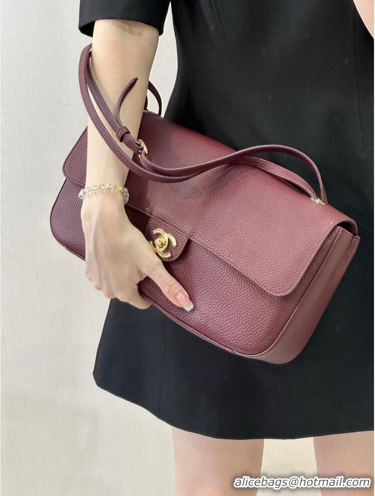Buy Promotional Chanel Maxi Flap Bag Grained Calfskin AS6231 Burgundy/Gold 2026