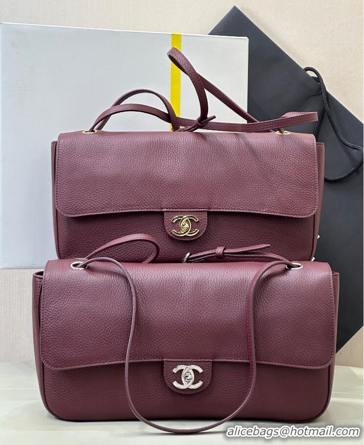 Buy Promotional Chanel Maxi Flap Bag Grained Calfskin AS6231 Burgundy/Gold 2026