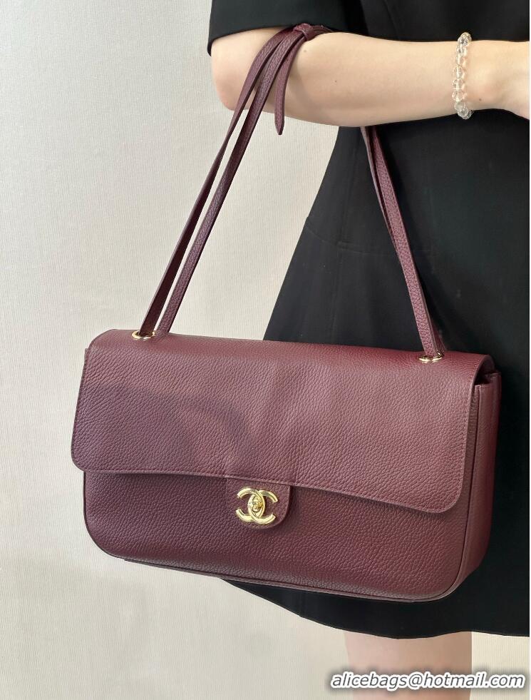 Buy Promotional Chanel Maxi Flap Bag Grained Calfskin AS6231 Burgundy/Gold 2026