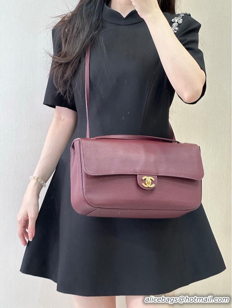Buy Promotional Chanel Maxi Flap Bag Grained Calfskin AS6231 Burgundy/Gold 2026