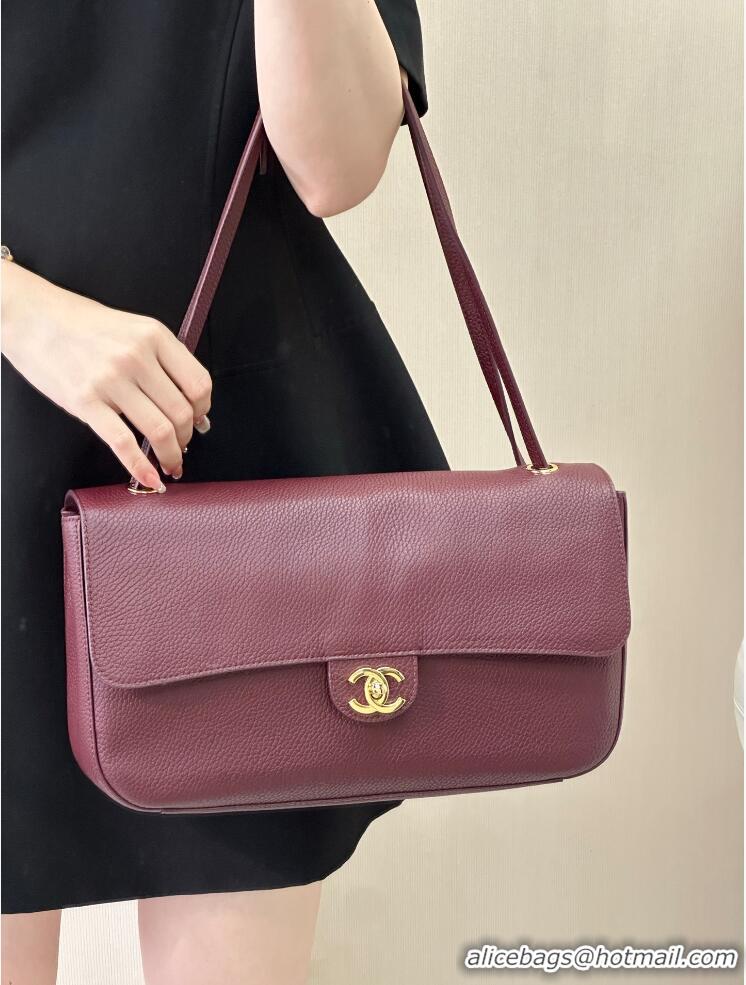 Buy Promotional Chanel Maxi Flap Bag Grained Calfskin AS6231 Burgundy/Gold 2026