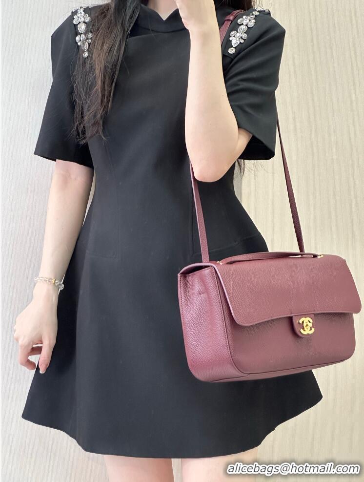 Buy Promotional Chanel Maxi Flap Bag Grained Calfskin AS6231 Burgundy/Gold 2026
