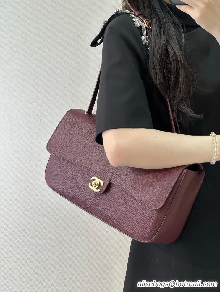 Buy Promotional Chanel Maxi Flap Bag Grained Calfskin AS6231 Burgundy/Gold 2026