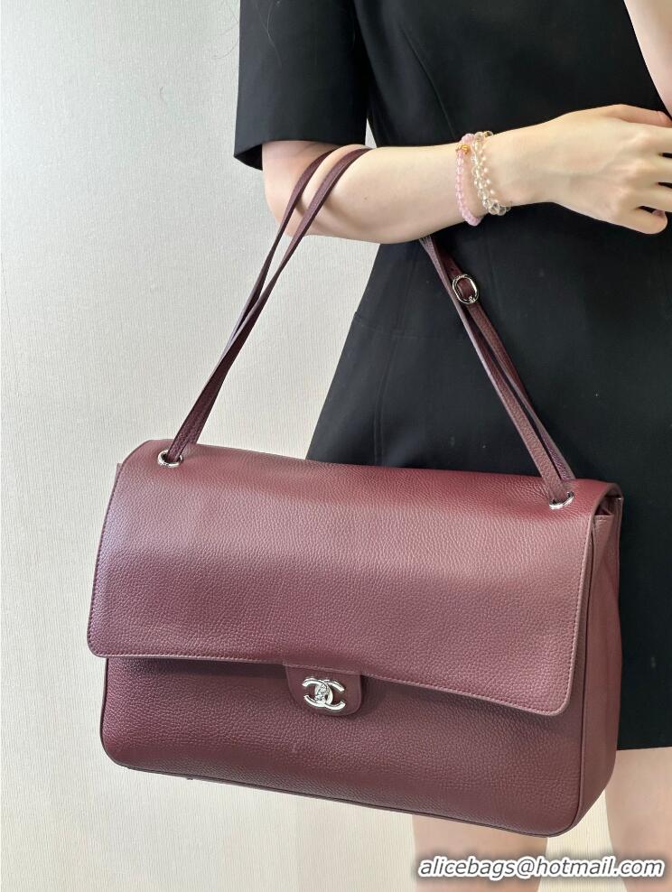 Traditional Specials Chanel Maxi Flap Bag Grained Calfskin AS6233 Burgundy/Silver 2026