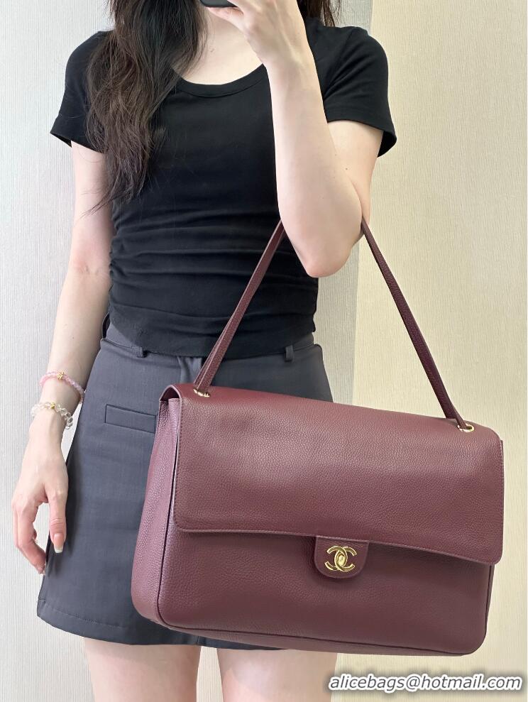 Reasonable Price Chanel Maxi Flap Bag Grained Calfskin AS6233 Burgundy/Gold 2026