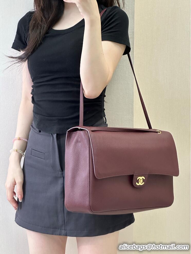 Reasonable Price Chanel Maxi Flap Bag Grained Calfskin AS6233 Burgundy/Gold 2026