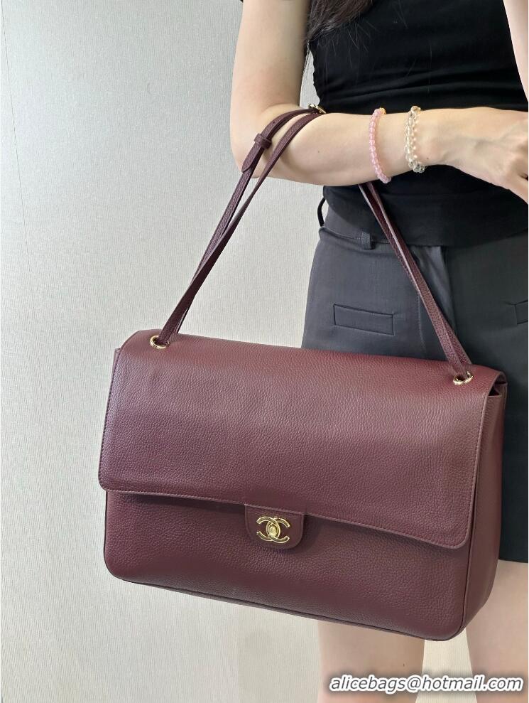 Reasonable Price Chanel Maxi Flap Bag Grained Calfskin AS6233 Burgundy/Gold 2026