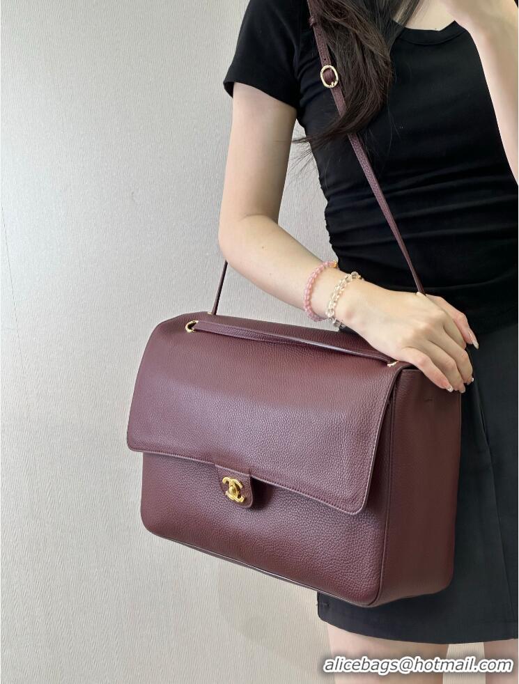 Reasonable Price Chanel Maxi Flap Bag Grained Calfskin AS6233 Burgundy/Gold 2026
