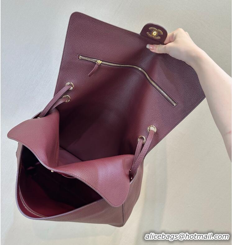 Reasonable Price Chanel Maxi Flap Bag Grained Calfskin AS6233 Burgundy/Gold 2026