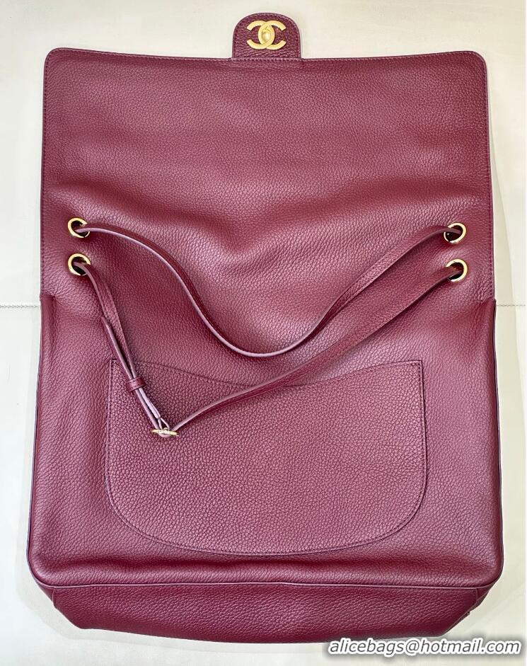 Reasonable Price Chanel Maxi Flap Bag Grained Calfskin AS6233 Burgundy/Gold 2026
