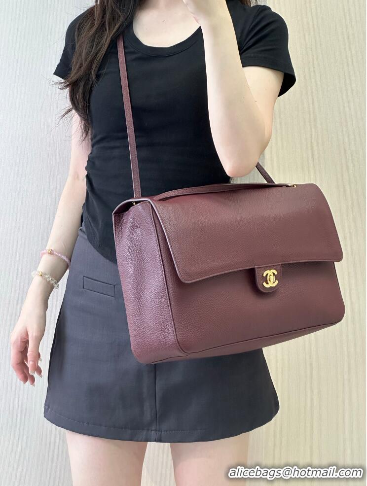 Reasonable Price Chanel Maxi Flap Bag Grained Calfskin AS6233 Burgundy/Gold 2026