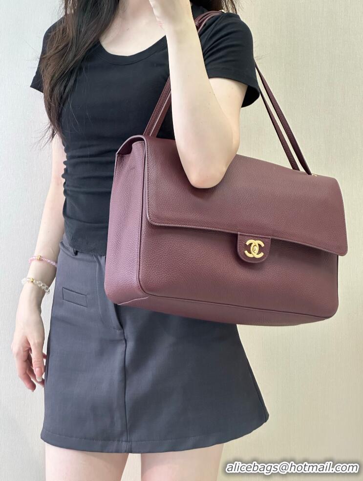 Reasonable Price Chanel Maxi Flap Bag Grained Calfskin AS6233 Burgundy/Gold 2026