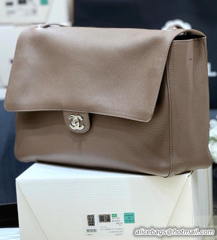 Well Crafted Chanel Maxi Flap Bag Grained Calfskin AS6233 Light Brown/Silver 2026