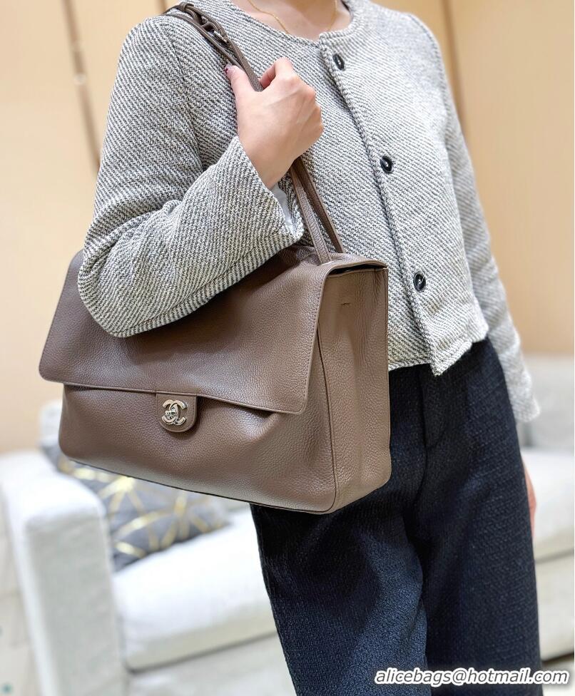 Well Crafted Chanel Maxi Flap Bag Grained Calfskin AS6233 Light Brown/Silver 2026