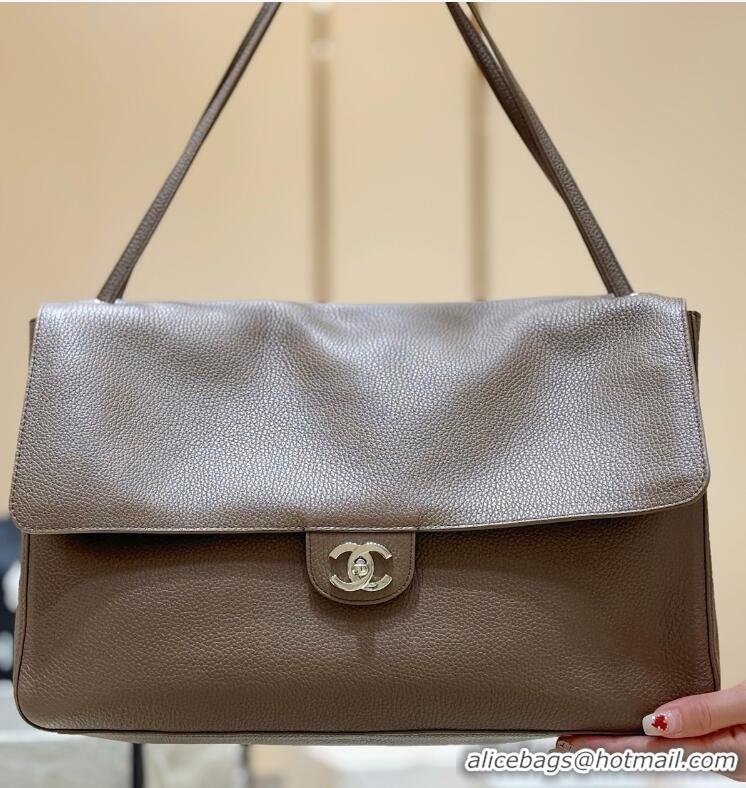 Well Crafted Chanel Maxi Flap Bag Grained Calfskin AS6233 Light Brown/Silver 2026