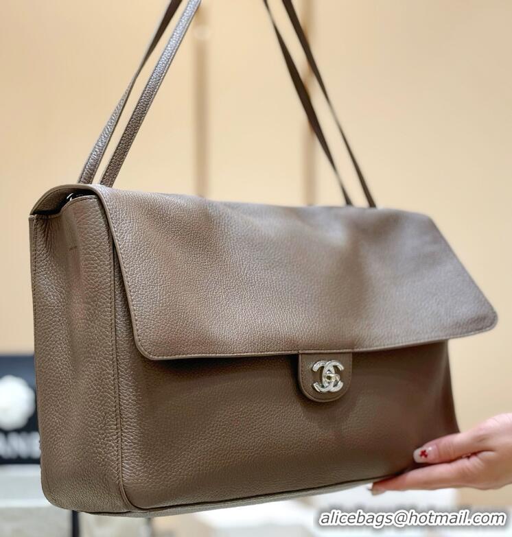 Well Crafted Chanel Maxi Flap Bag Grained Calfskin AS6233 Light Brown/Silver 2026