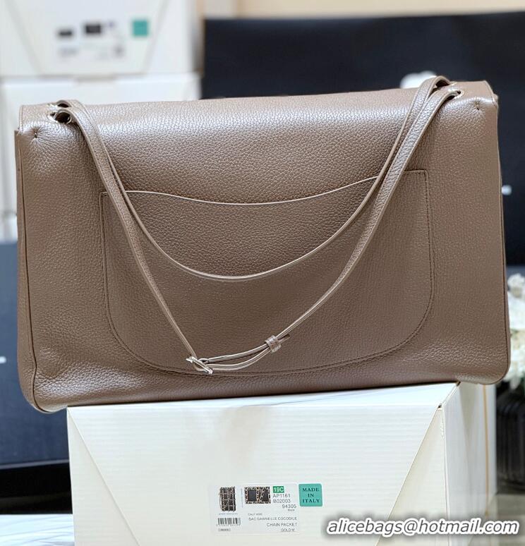 Well Crafted Chanel Maxi Flap Bag Grained Calfskin AS6233 Light Brown/Silver 2026