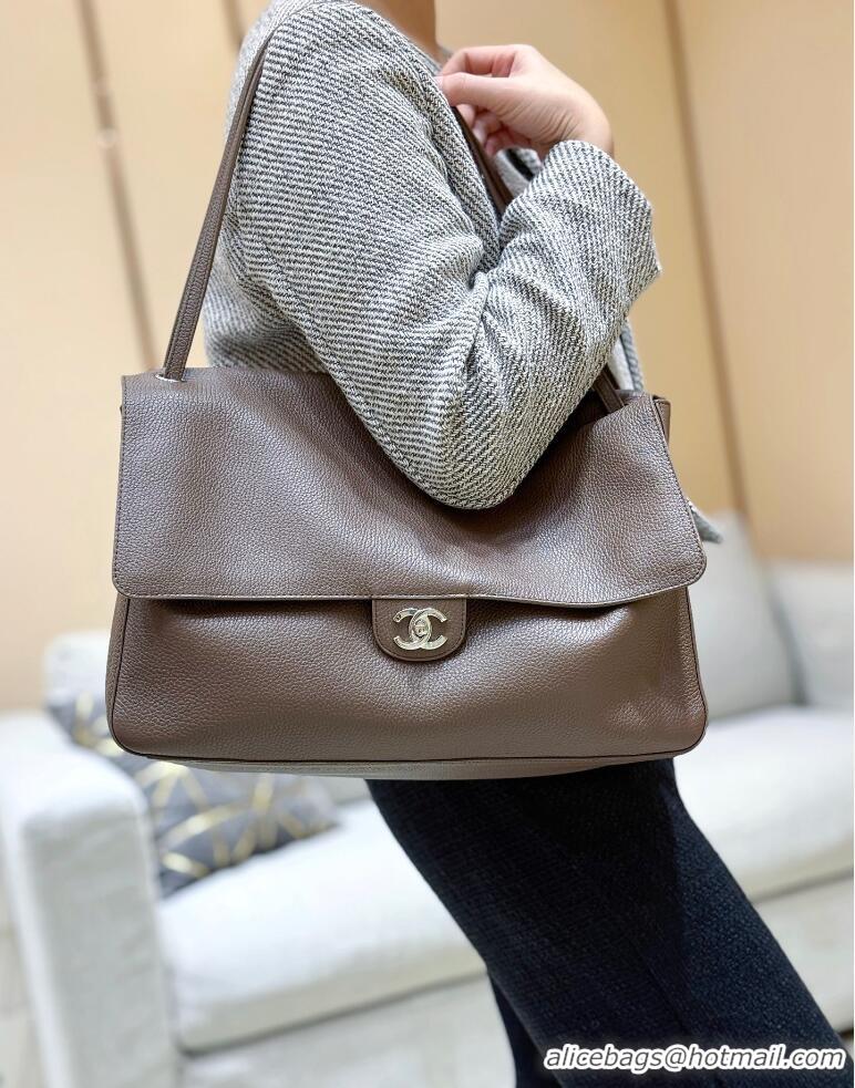 Well Crafted Chanel Maxi Flap Bag Grained Calfskin AS6233 Light Brown/Silver 2026