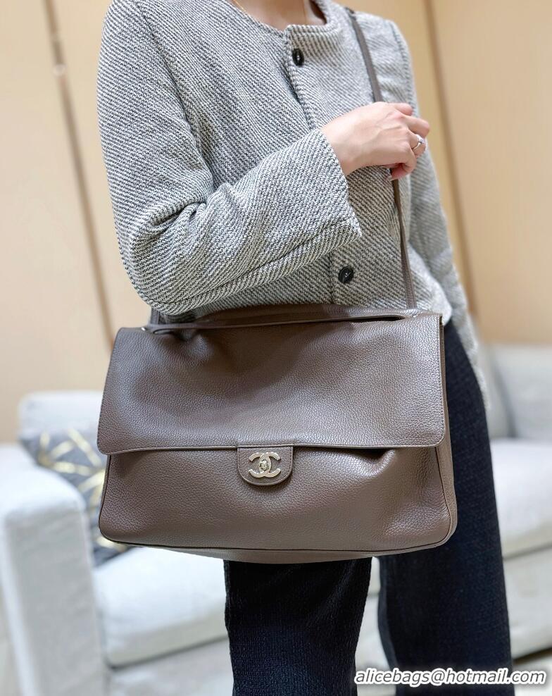 Well Crafted Chanel Maxi Flap Bag Grained Calfskin AS6233 Light Brown/Silver 2026