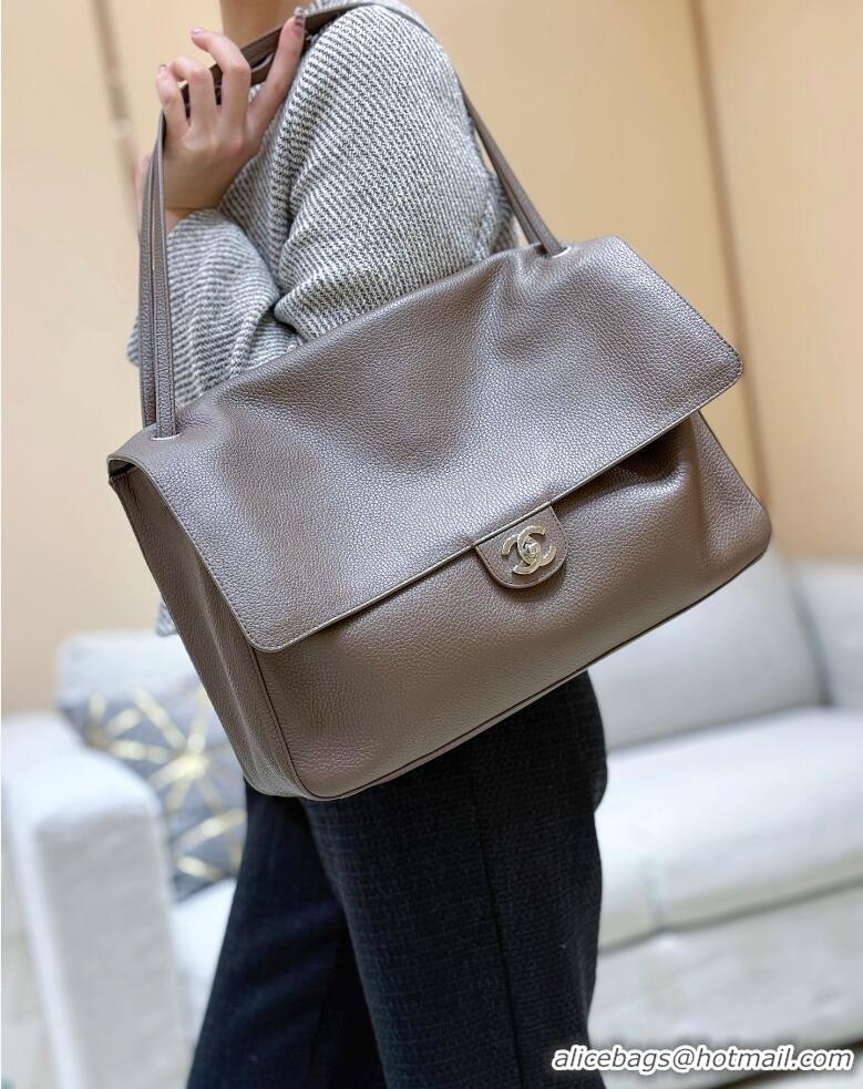 Well Crafted Chanel Maxi Flap Bag Grained Calfskin AS6233 Light Brown/Silver 2026