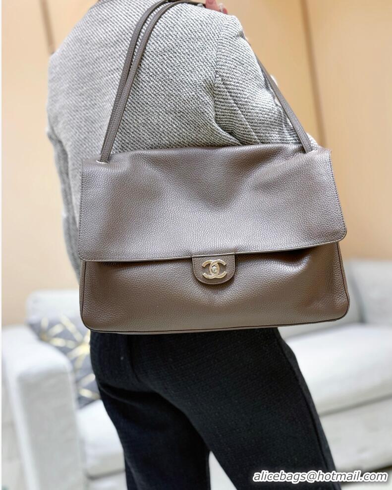Well Crafted Chanel Maxi Flap Bag Grained Calfskin AS6233 Light Brown/Silver 2026