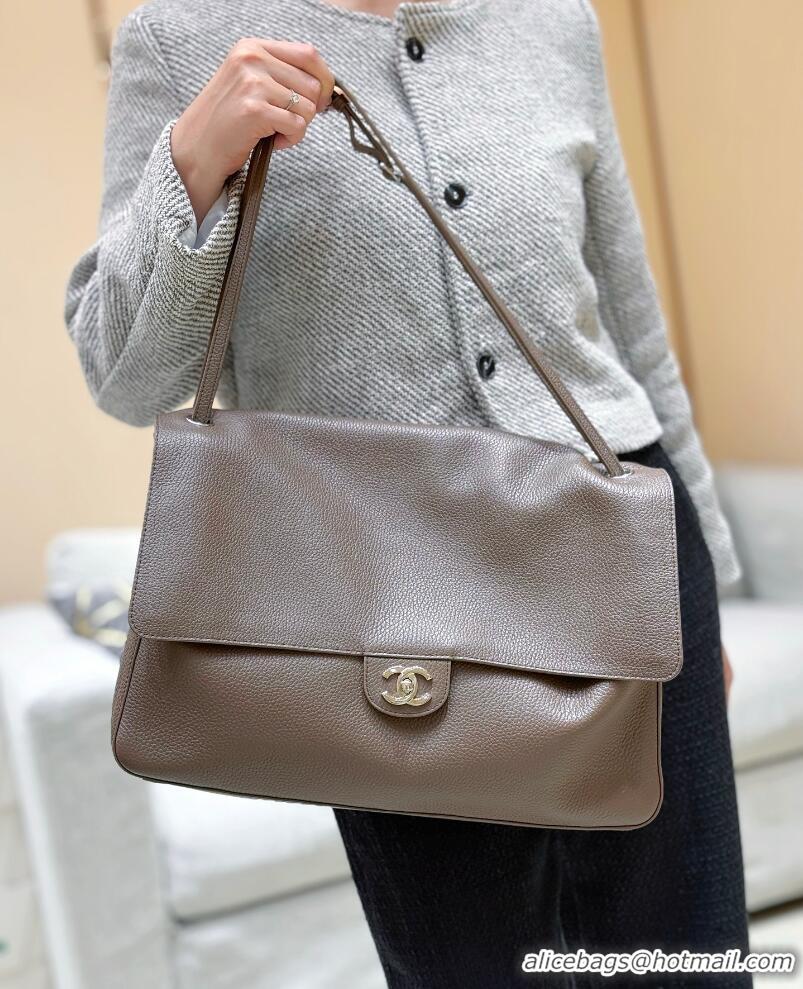 Well Crafted Chanel Maxi Flap Bag Grained Calfskin AS6233 Light Brown/Silver 2026