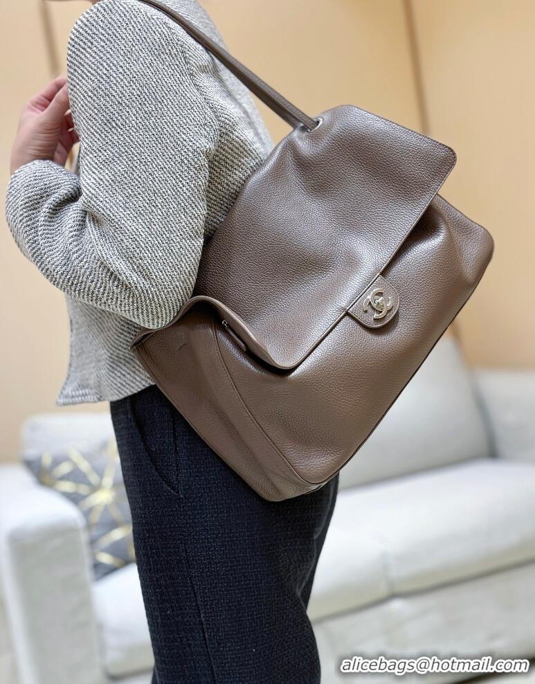 Well Crafted Chanel Maxi Flap Bag Grained Calfskin AS6233 Light Brown/Silver 2026