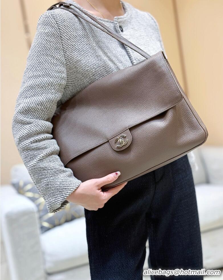 Well Crafted Chanel Maxi Flap Bag Grained Calfskin AS6233 Light Brown/Silver 2026