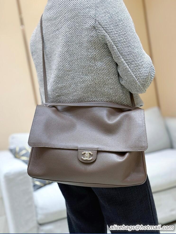 Well Crafted Chanel Maxi Flap Bag Grained Calfskin AS6233 Light Brown/Silver 2026