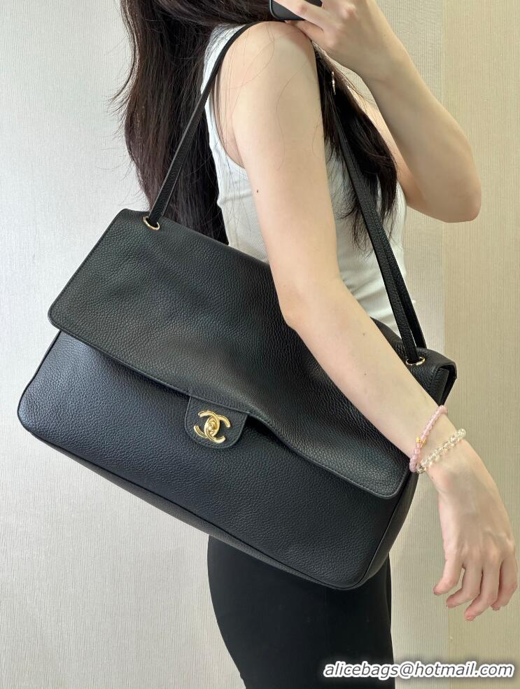 Best Grade Chanel Maxi Flap Bag Grained Calfskin AS6233 Black/Gold 2026