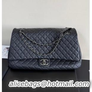 Famous Brand Chanel Maxi Classic Flap Bag In Grained Calfskin AS2560 Black Silver-Tone Hardware