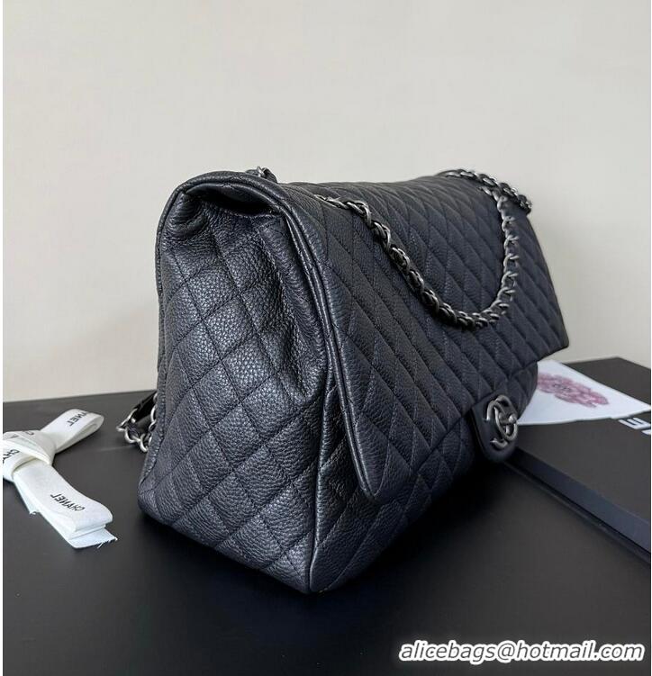 Famous Brand Chanel Maxi Classic Flap Bag In Grained Calfskin AS2560 Black Silver-Tone Hardware