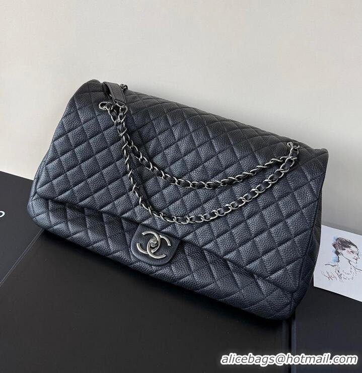 Famous Brand Chanel Maxi Classic Flap Bag In Grained Calfskin AS2560 Black Silver-Tone Hardware