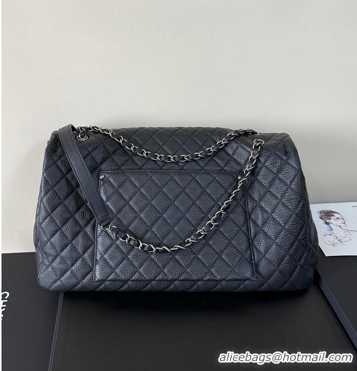 Famous Brand Chanel Maxi Classic Flap Bag In Grained Calfskin AS2560 Black Silver-Tone Hardware