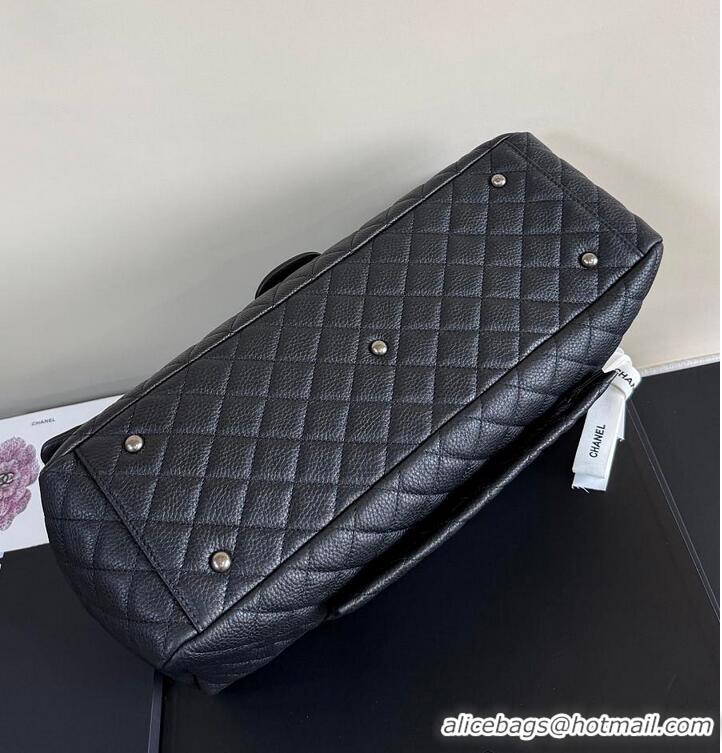 Famous Brand Chanel Maxi Classic Flap Bag In Grained Calfskin AS2560 Black Silver-Tone Hardware
