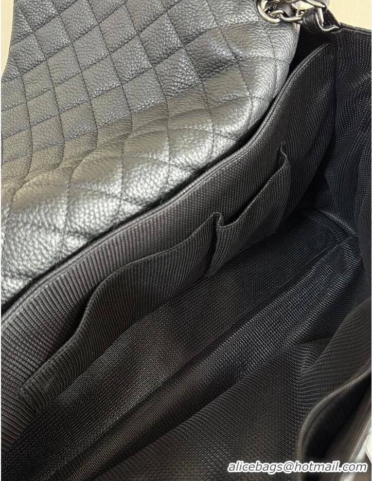 Famous Brand Chanel Maxi Classic Flap Bag In Grained Calfskin AS2560 Black Silver-Tone Hardware