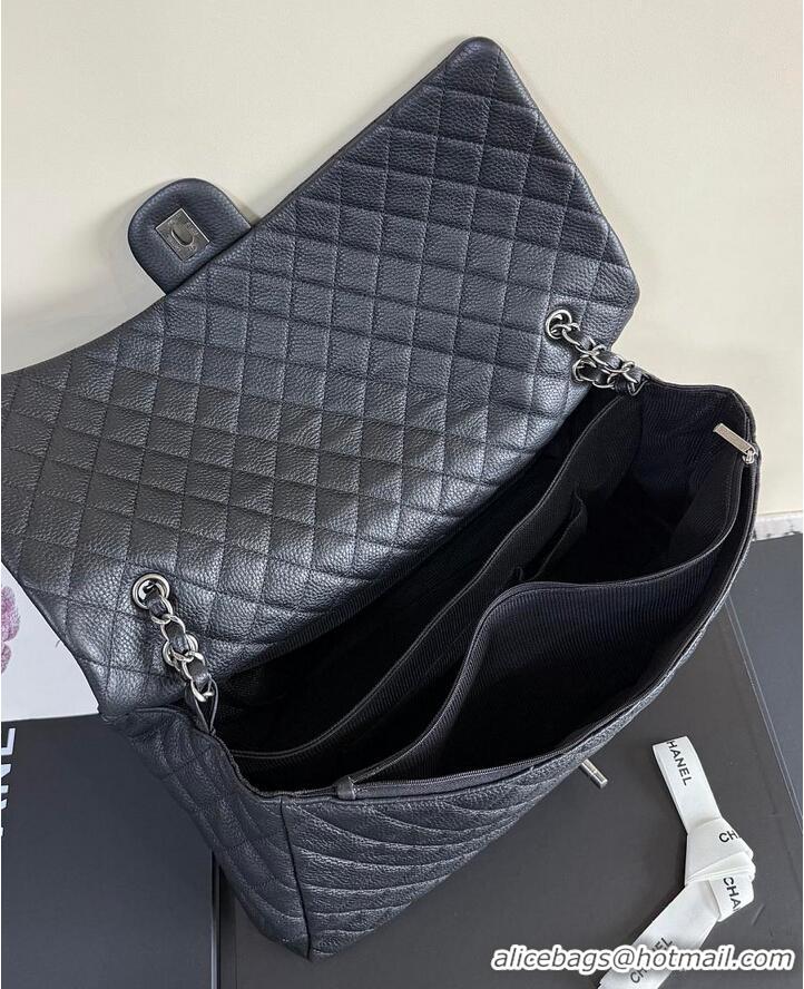 Famous Brand Chanel Maxi Classic Flap Bag In Grained Calfskin AS2560 Black Silver-Tone Hardware