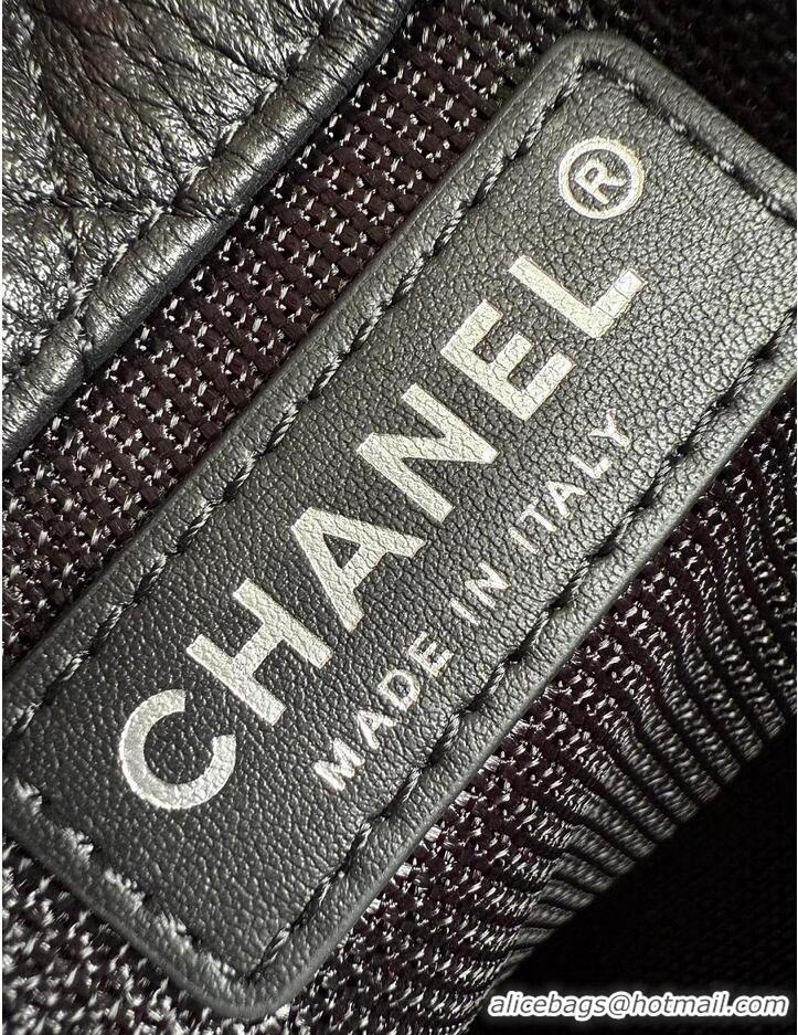 Famous Brand Chanel Maxi Classic Flap Bag In Grained Calfskin AS2560 Black Silver-Tone Hardware