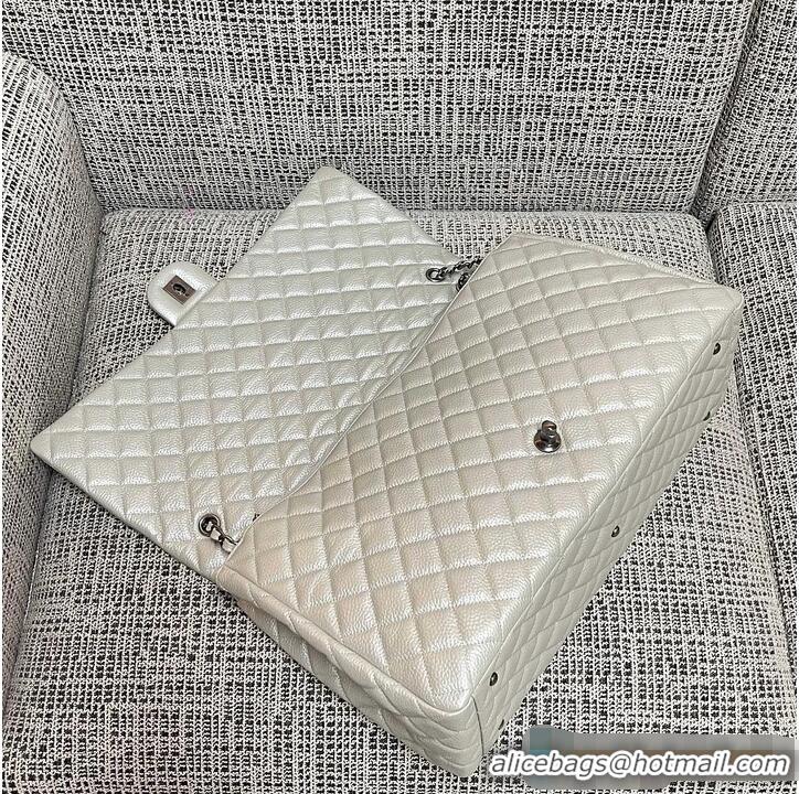 Trendy Design Chanel Maxi Classic Flap Bag in Grained Calfskin AS2561 White Silver-Tone Hardware