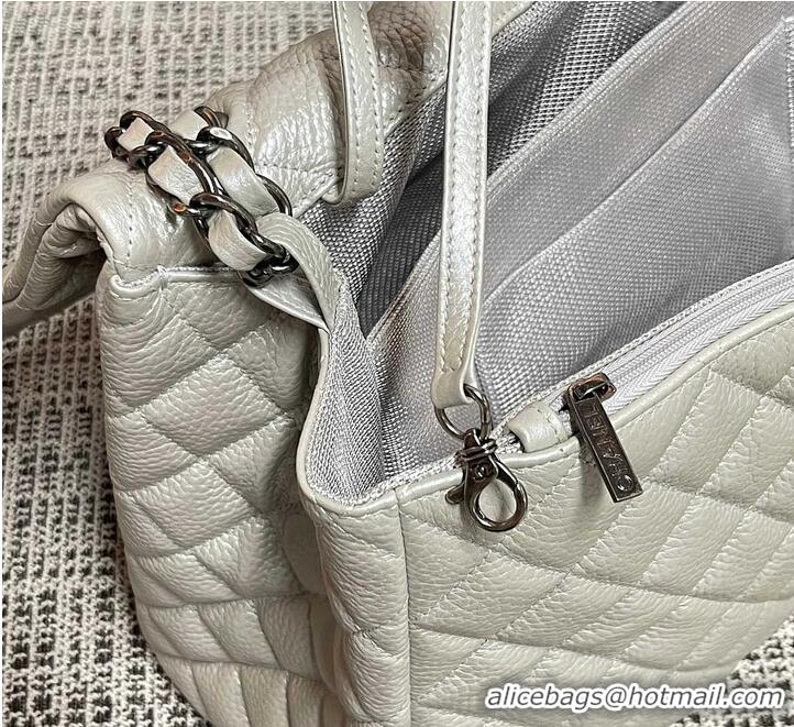 Trendy Design Chanel Maxi Classic Flap Bag in Grained Calfskin AS2561 White Silver-Tone Hardware