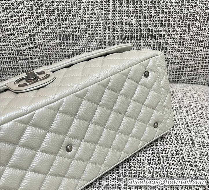 Trendy Design Chanel Maxi Classic Flap Bag in Grained Calfskin AS2561 White Silver-Tone Hardware