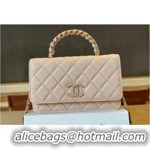 New Fashion Chanel Mini Flap Bag With Top Handle Grained Calfskin AS8452 Light Beige/Gold