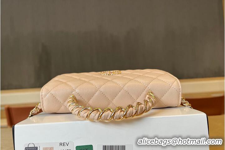 New Fashion Chanel Mini Flap Bag With Top Handle Grained Calfskin AS8452 Light Beige/Gold
