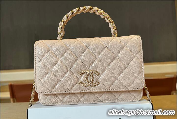 New Fashion Chanel Mini Flap Bag With Top Handle Grained Calfskin AS8452 Light Beige/Gold