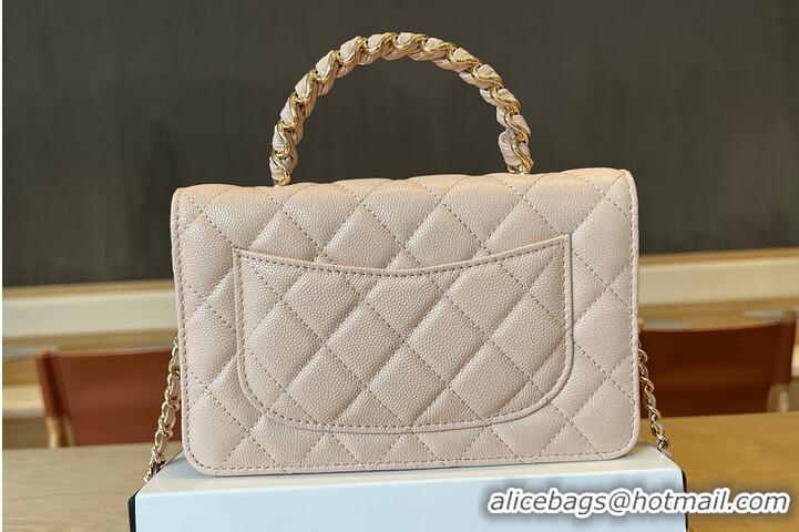 New Fashion Chanel Mini Flap Bag With Top Handle Grained Calfskin AS8452 Light Beige/Gold