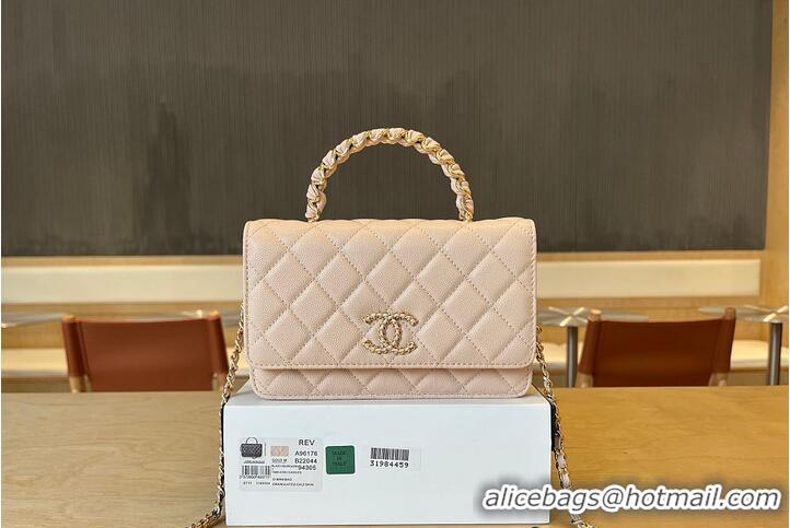 New Fashion Chanel Mini Flap Bag With Top Handle Grained Calfskin AS8452 Light Beige/Gold